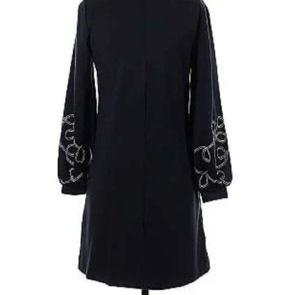 Ann Taylor Dress embroidered long sleeves Navy Blue size Large - Picture 2 of 12